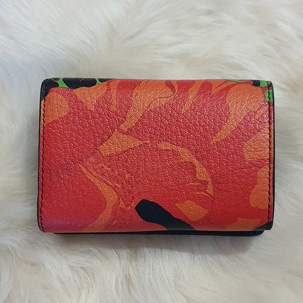 【かわいくて上品♪】バレンシアガ コピー フラワープリント♪3つ折りレター型財布♪黒/オレンジ 25031301