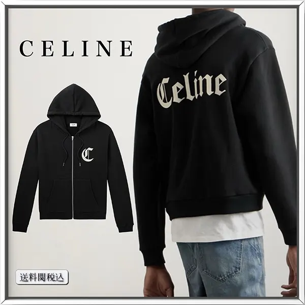 【コーデを格上げ】セリーヌ  ロゴ エンブロイダリー コットン ジップパーカー w25031902