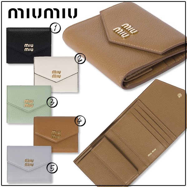 待望の再入荷ミュウミュウ 偽物 ヴィッテロダイノレザーフラップ付 折り財布 5MH043_2DT7_F0009