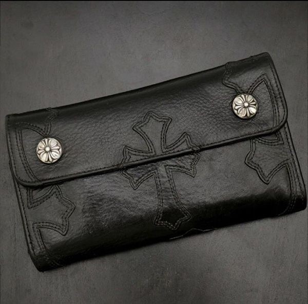 クロムハーツ ウェーブウォレット 偽物 三つ折り財布 長財布 クロスボタン ch25334