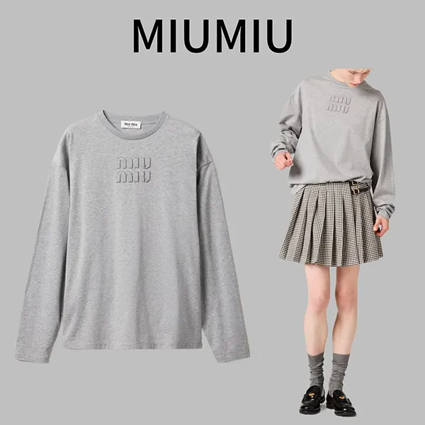 注目!ミュウミュウ ロゴ刺繍入りコットンTシャツ 偽物 MJL862_1YXT_F0031_S_232