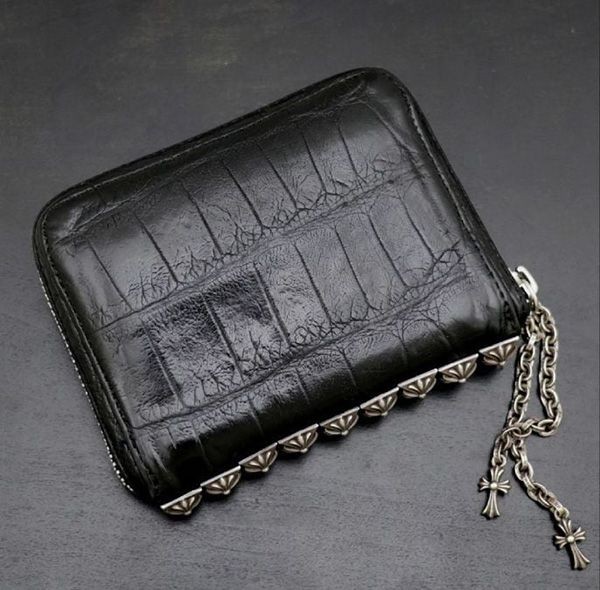 プレゼントに最適クロムハーツ アリゲーター 偽物 クロコ 3サイドジップ ラウンドファスナー 財布 ピラミッドスタッズ ch25333