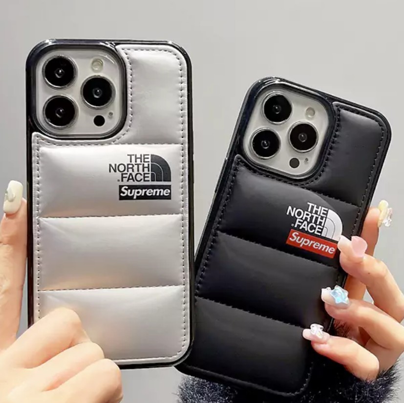シュプリーム iphone16pro/16plus携帯ケース ダウン PUレザー 高校生 JK ノースフェイス iphone16/15 proソフトケース 2色 25042501