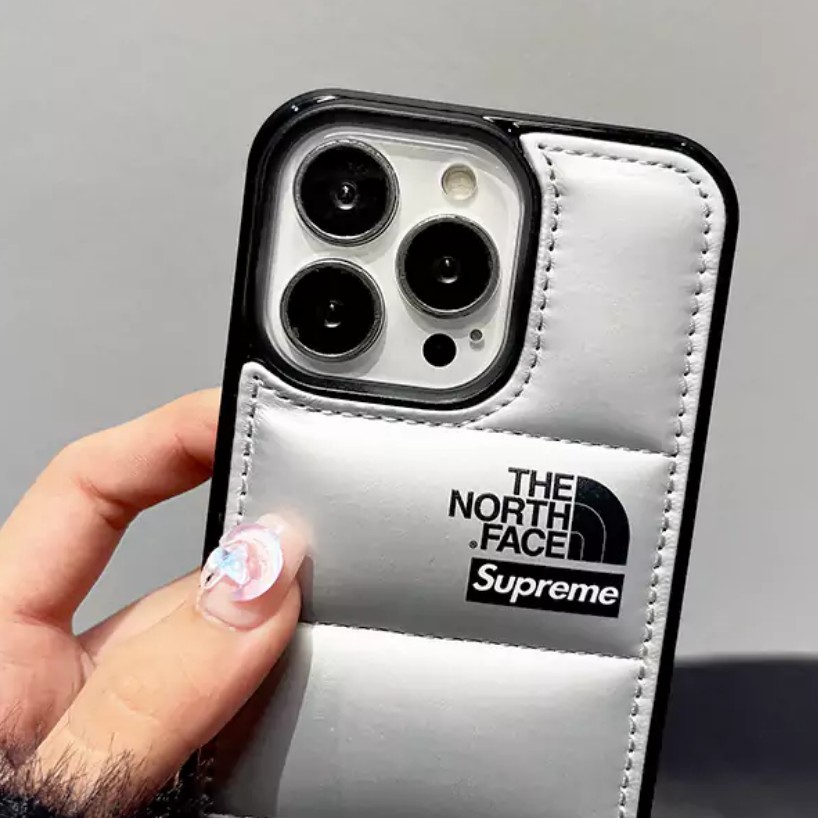 シュプリーム iphone16pro/16plus携帯ケース ダウン PUレザー 高校生 JK ノースフェイス iphone16/15 proソフトケース 2色 25042501