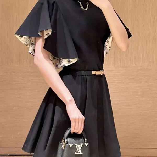 最新でオシャレルイヴィトン  フリルスリーブ 偽物 ドレス 1AGOR1