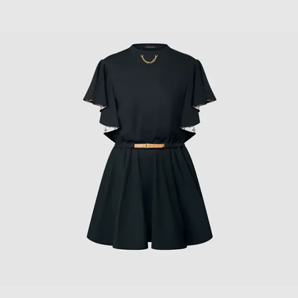 最新でオシャレルイヴィトン  フリルスリーブ 偽物 ドレス 1AGOR1