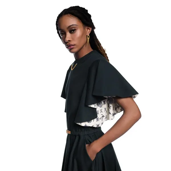 最新でオシャレルイヴィトン  フリルスリーブ 偽物 ドレス 1AGOR1