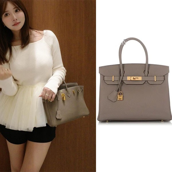 三上悠亜 愛用 エルメス バーキン30 グレー系 トートバッグ w25061901