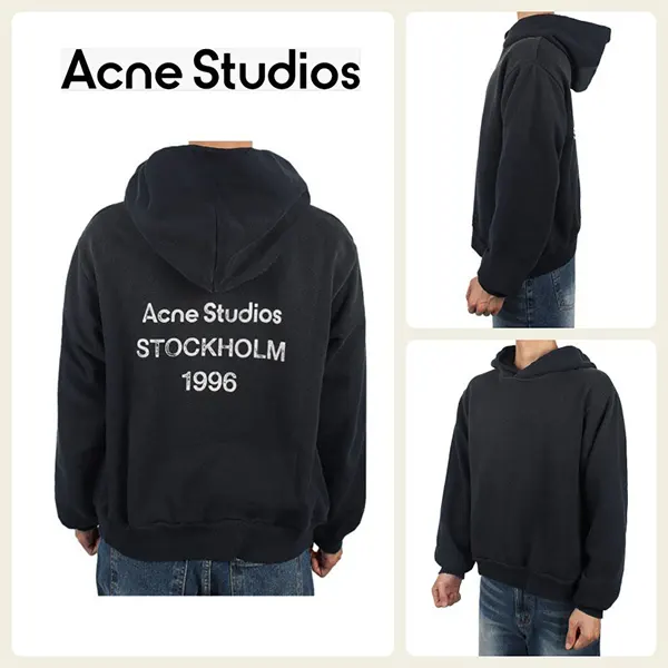 アクネ ロゴ プリント ロングスリーブ フーディ パーカー 黑-白 CI0136