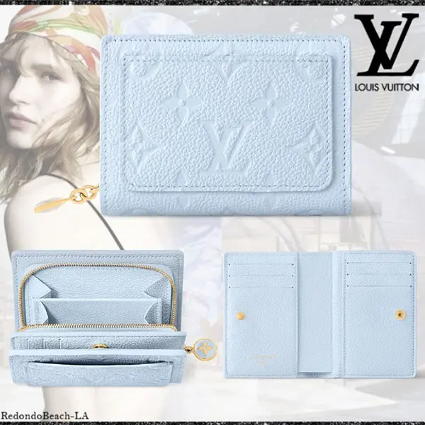 パロディ【爽やかなアズールブルー】ルイヴィトン ポルトフォイユ・クレア 折りたたみ財布 偽物 M14656