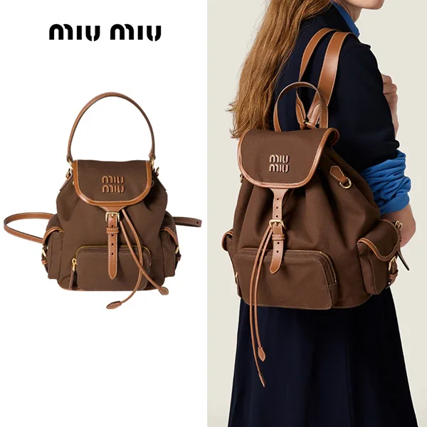 ミュウミュウ キャンバス レザー バックパック 偽物 5BZ043