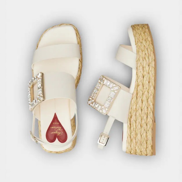 ロジェヴィヴィエ ◆ビジュー レザー ウェッジ サンダル RVW73438780BSSC019