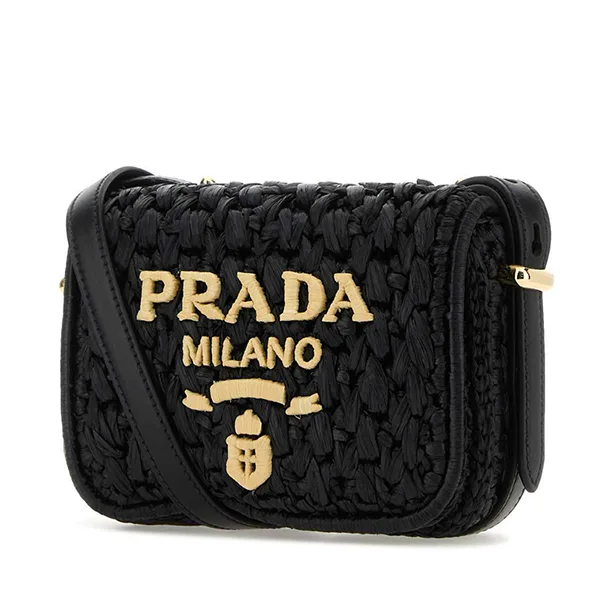 【万能でかわいい♡】プラダ ウーブンファブリック 偽物 xレザー ショルダーバッグ 1BD362_2M2T