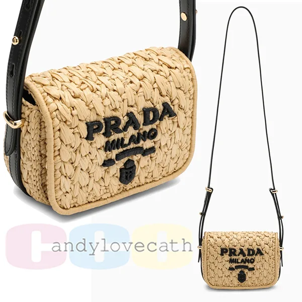 【万能でかわいい♡】プラダ ウーブンファブリック 偽物 xレザー ショルダーバッグ 1BD362_2M2T