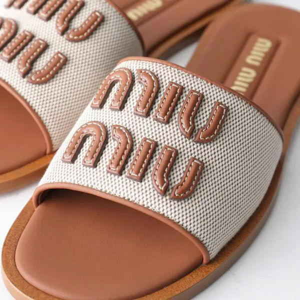 ミュウミュウ サンダル 偽物 5XX644 Q1D キャンバス×レザー