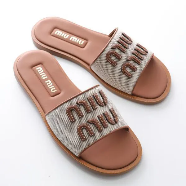 ミュウミュウ サンダル 偽物 5XX644 Q1D キャンバス×レザー