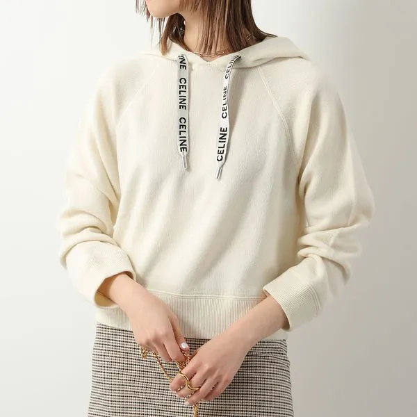 即納でお届けセリーヌ パーカー 偽物 レディース ニット プルオーバー フーディー セーター カシミヤ混ウール 長袖 2A20Z402P.01OW