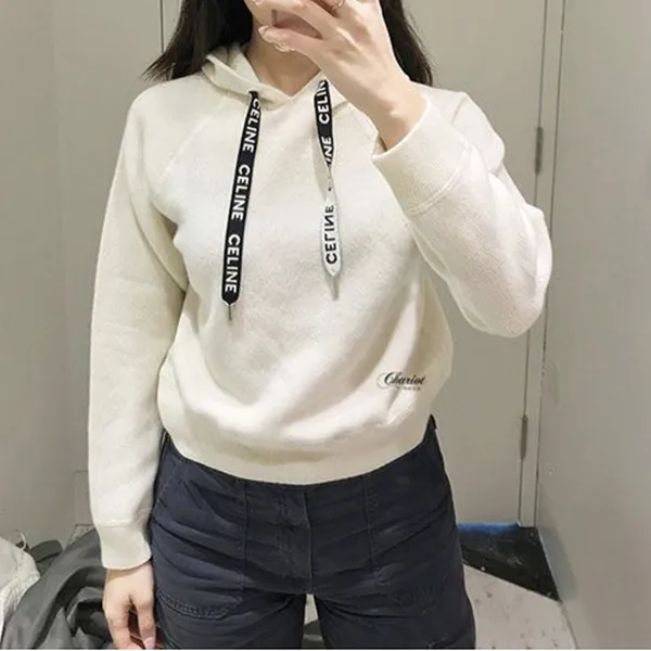 即納でお届けセリーヌ パーカー 偽物 レディース ニット プルオーバー フーディー セーター カシミヤ混ウール 長袖 2A20Z402P.01OW