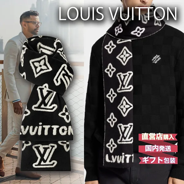 ルイヴィトン レディース OK マフラー 黒 アクセサリー M96963