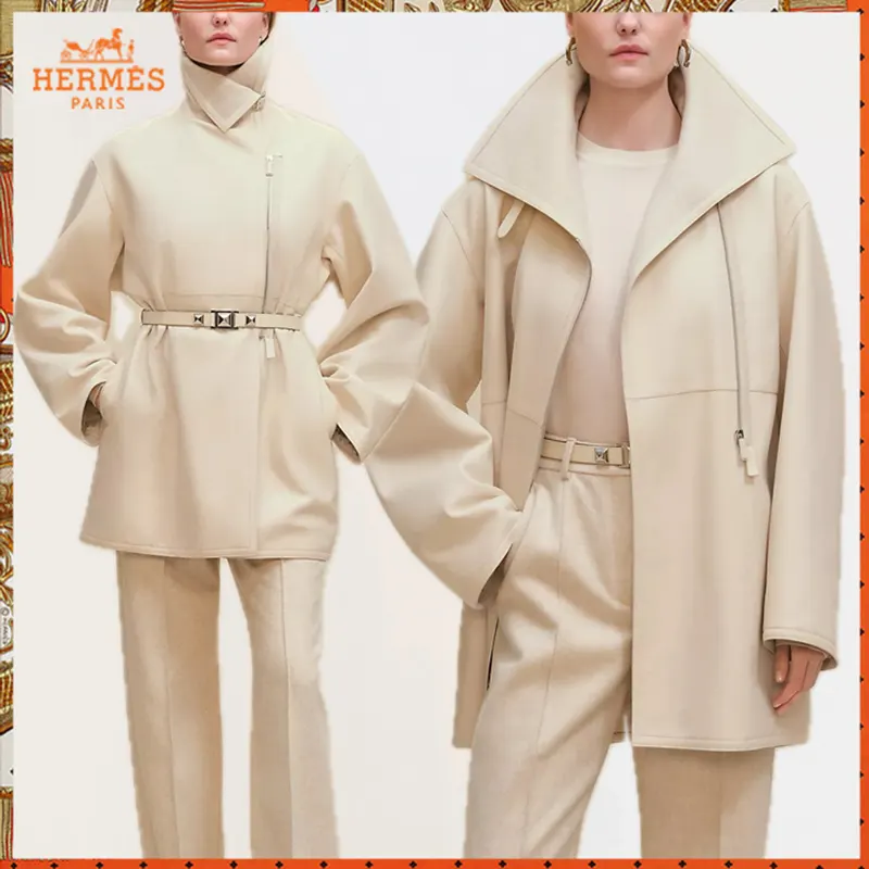 【コーデを格上げ】25AW エルメス ブランケット風ショートコート n級品 ラムスキン ams55199