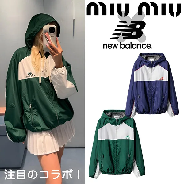 【新デザイン】コラボ♪ニューバランス ミュウミュウ ポプリン フーディジャケット 偽物 ML1220