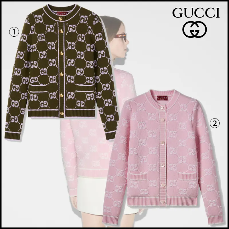 定番グッチ n級品 GGウール ブークレ ジャカード カーディガン 長袖 2色 gc444548