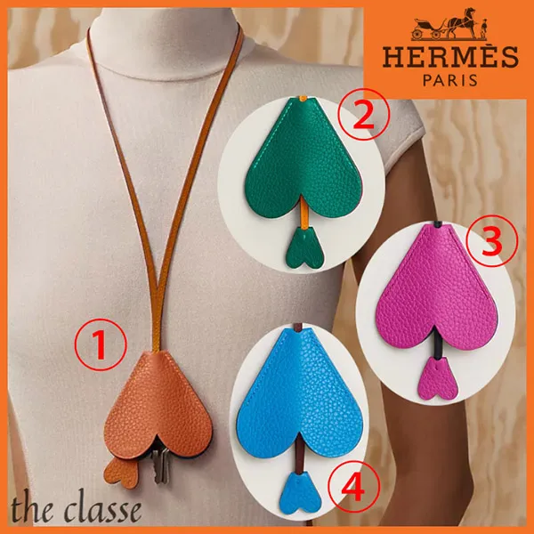 【上品さ際立つ】【ハート型★】ランダムカラーの一点物◇エルメス キーホルダー 偽物 H1070518 92