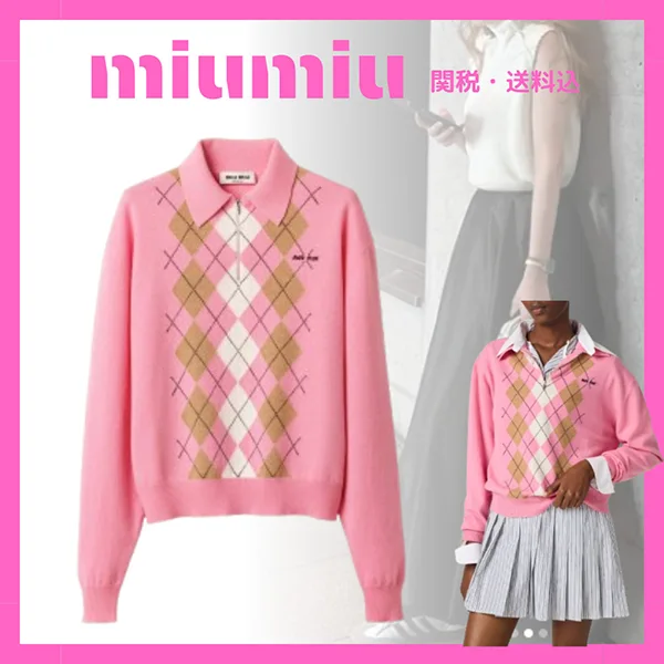 【ミュウミュウ】カシミア ハーフジッパー ポロシャツ 偽物 MMLB70