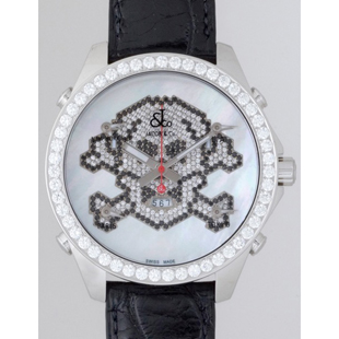 ジェイコブJACOB&Coコピー ファイブタイムゾーン JC-SKULL7D 1重ベゼルダイヤ 47mm ホワイト シェル/ダイヤ